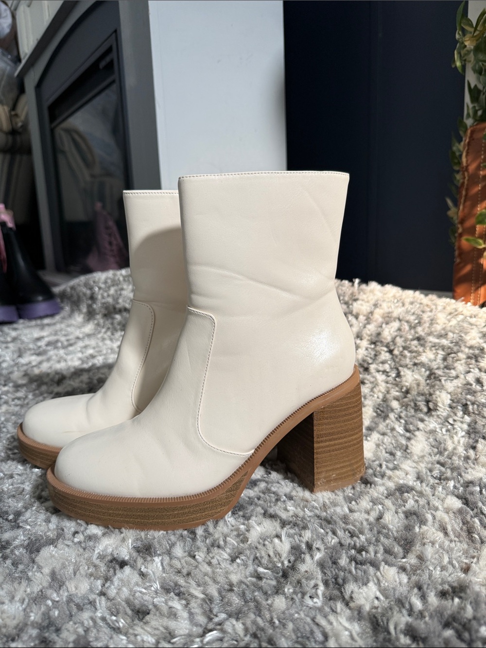 Target Cream Block Heel Ankle Boots